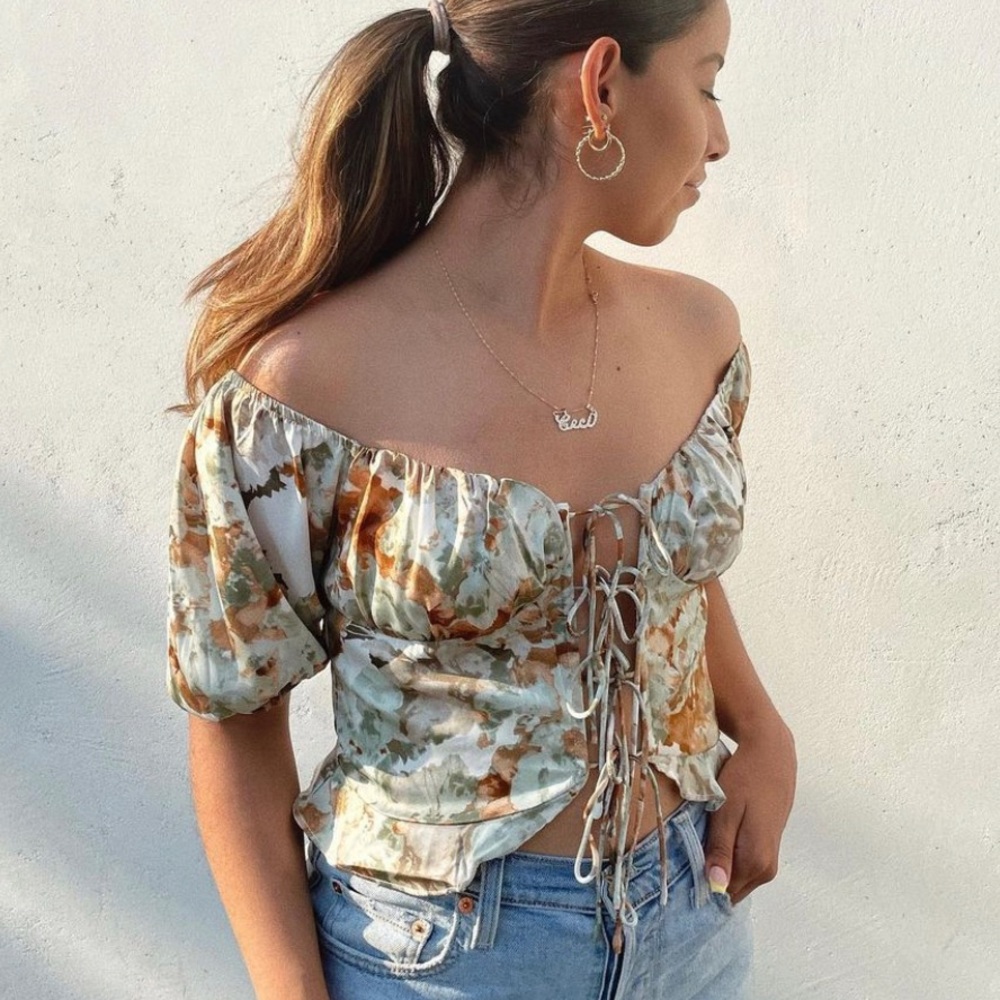 NWT QUIN She’s Blooming Bustier Tie-Up Top
